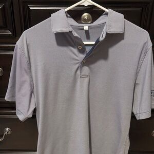 Peter Millar Grey Polo with Navy Blue Stripes